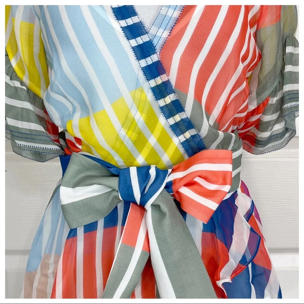 Tanya Taylor Taylor Striped Colorblock Wrap Top